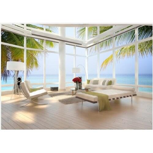 3d stereo seamless large fresco living room sofa Mediterranean television background wallpaper wallpaper false window sea view