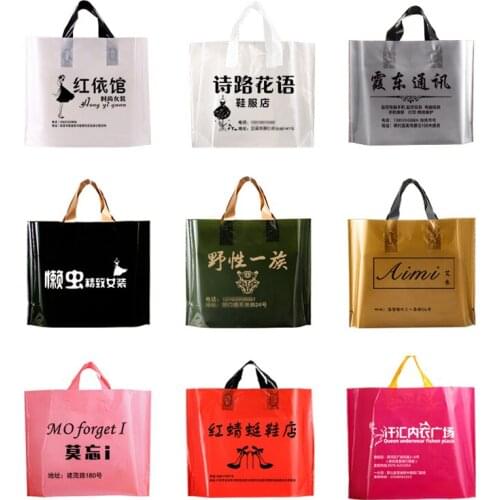 50pcs Personalized Logo Print Thick Clothes Plastic Bags With Handle Wedding Decoration Supplies Shopping Packaging Handle Bags