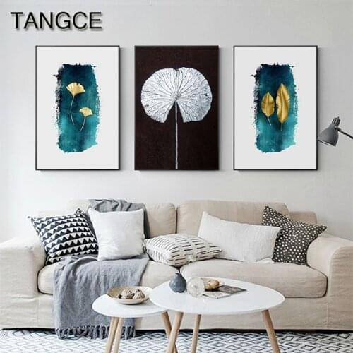 Abstract Gold Plant Canvas Art Modern Blue Red Green Painting Big Poster Print Nordic Wall Art Picture for Living Room Tableaux