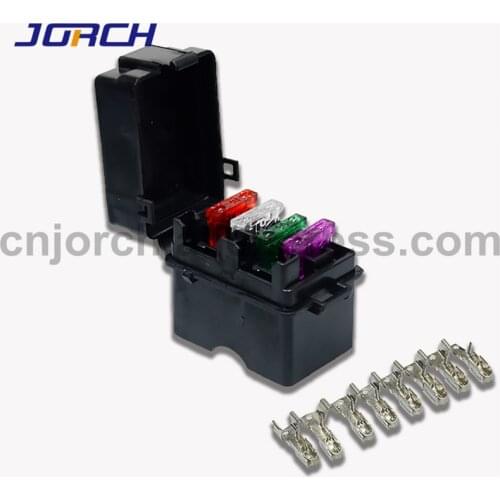 1 set 4 Way Black Car Medium Relay Fuse Box Assembly with 8pcs Terminals and Medium auto fuse Car Insurance Holder