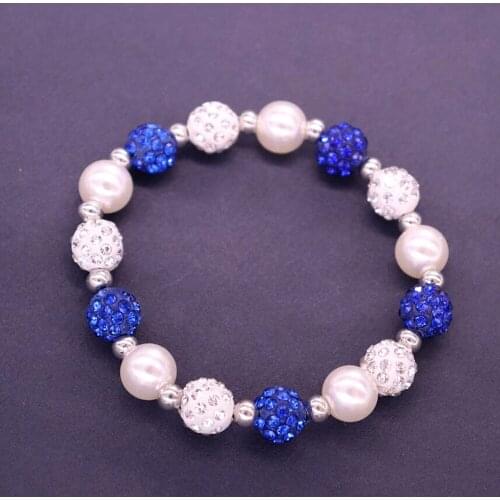White Blue Disc Ball Crystal Beads Stretch Bangles Bracelet Greek Letter Zeta Phi Beta Sigma Sorority Gift Jewelry