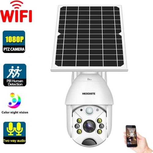 2MP Wifi CCTV PTZ Monitoring Camera with Solar Battery Powered Outdoor Color Night Vision Security Surveillance Camera Wireless