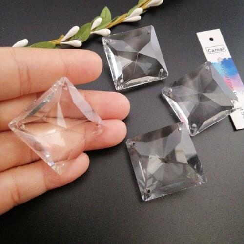 Camal 5pcs 32mm/1.25inch 4 holes Faceted Square Beads Crystal Pendant Prism Lamp Lighting Part Hanging Chandelier Suncatcher