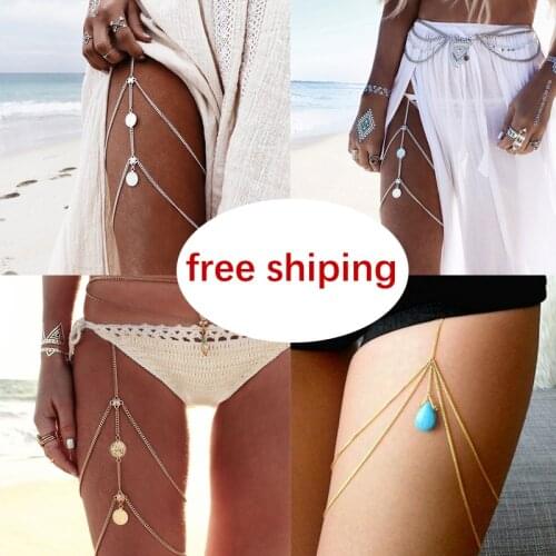 Lady Vintage Sexy Harness Multilayer Thigh Leg Chain Coins Tassel Summer Bikini Waist Chain Leg Chains Women Body Jewelry