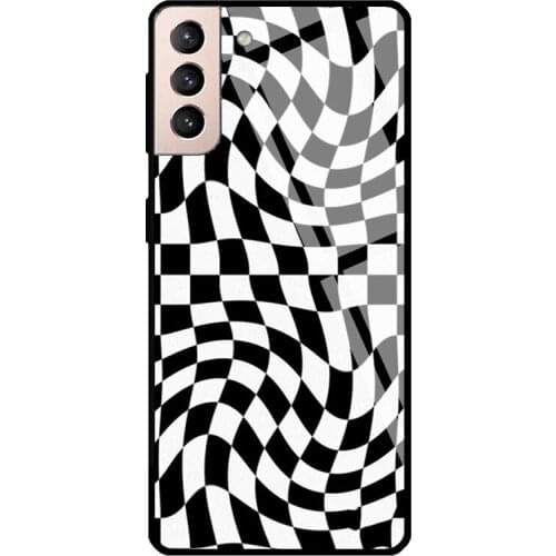 Crazy Checks Tempered Glass Case For Samsung Galaxy S21 Ultra Note 20 S8 S9 S10 Note 10 Plus S20 FE