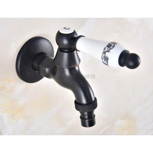 Black Oil Rubbed Bronze Wall Mount Ceramic Handle Washing Machine Faucet Garden Tap tav344