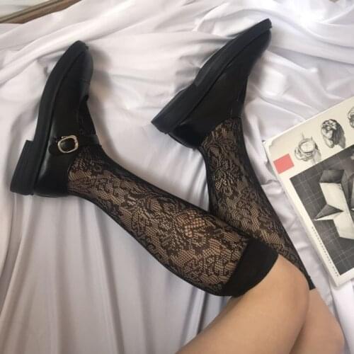 Lolita Hollow Lace Stocking Women Mesh Flower High Knee Socks Female Transparent Thin Long Stockings Dress Calcetine Medias