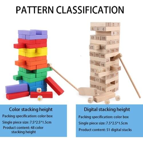 Children Digital Jenga Juego Stacked Solid Pine High-rise Stacked Building Puzzle Childrens Toys Adult Board Game Puzzle