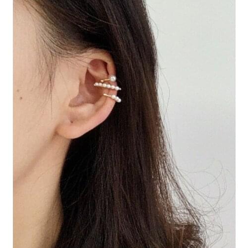 EZ2294 European and American Fashion Jewelry Temperament Petite Pearl Earrings Geometry Non-Pierced Ear Clip Earrings Girl