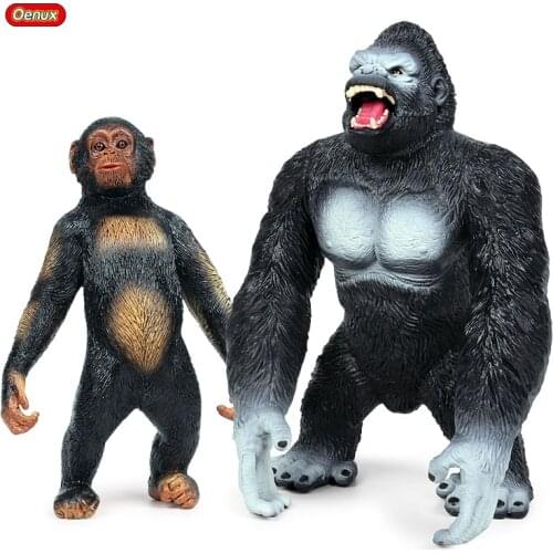 Oenux High Quality Wild Beast Animals Chimpanzee Gorilla Model Action Figures Solid PVC Orangutan Figurines Toy For Kids Gift