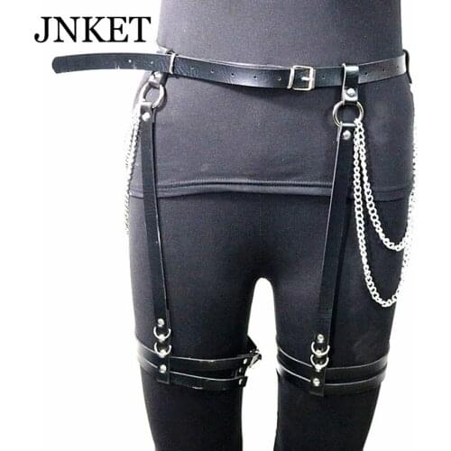 JNKET New Gothic Punk Body Harness Waist Belt Chain Leg Ring Nightclub Women Bondage Waistband Suspender Belts Adjustable Size