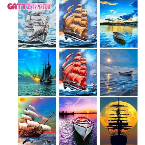 GATYZTORY Frame DIY Painting By Numbers Seaside port Landscape Wall Art Picture Acrylic Home Decors Artwork Diy Gift