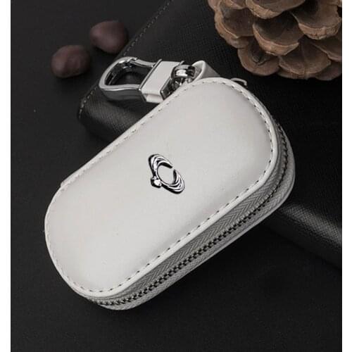 For SsangYong RextonTivoli Korando Turismo XLV Concept Leather Key Case Keychain Metal Logo Cover Zipper Bag Car Accessories