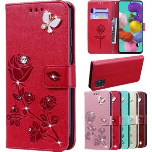 Rhinestone Leather Case For Samsung Galaxy A51 A41 A21S A11 A01 A10 A71 A50 A70 A20 A30 A40 A31 M21 M31 S10 S8 S9 Plus S6 S7