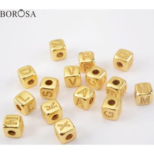 BOROSA Square Gold Plating Letter CZ Bead 10 Pcs Copper Beads Accessories DIY for Necklace&Bracelet Jewelry Making WX1285