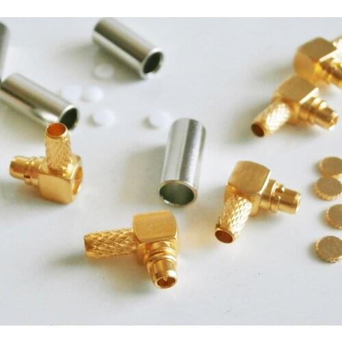 MMCX Male 90 Degree Right Angle TYPE L plug Crimp For RG179 LMR100 RG316 RG174 Cable Brass RF Coax Adapter PTFE