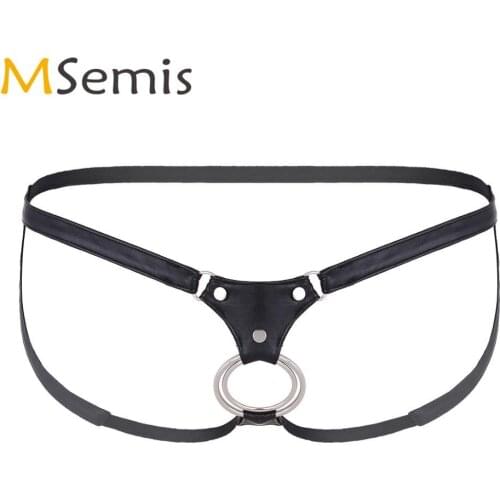 Mens Underwear Porno Crotchless Open Butt G-string Bikini Lingerie Gay Sissy Panties Sexy Jockstrap Briefs with Metal Penis Ring