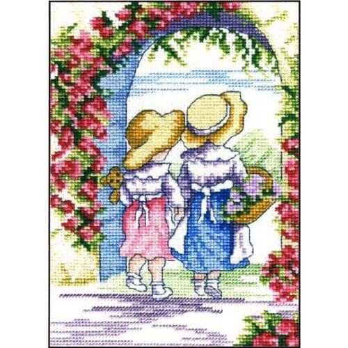 The door of the roses cross stitch kit cartoon child Aida count 18ct 14ct 11ct printed embroidery DIY handmade needlework decor