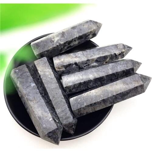 1PC Natural Labradorite Larvikite Stone Point Hexagonal Pyramid Mineral Ornament Healing Stone Home Decoration Gift