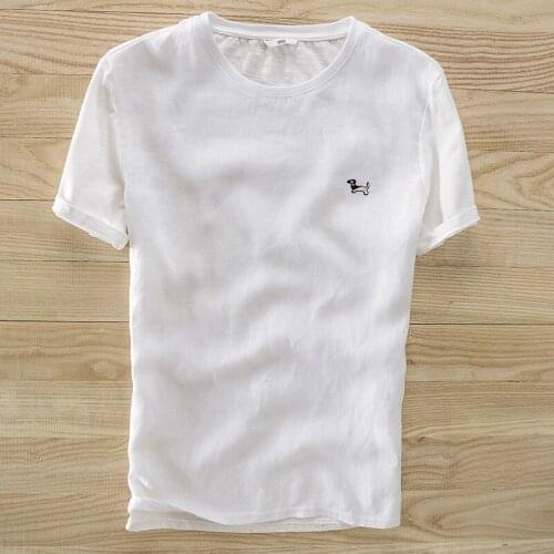 2018 New linen t-shirt men solid color short-sleeved men t shirt white trend flax casual men tshirt fashion M-3XL camiseta