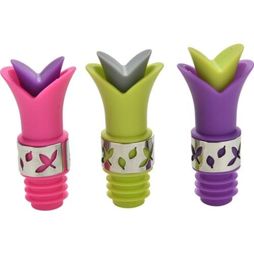 2016 new 100pcs/lot Creative Lily Wine Bottle Stoppers Silicone Approved Food Grade Durable Wine pourer Bar Tools Colors