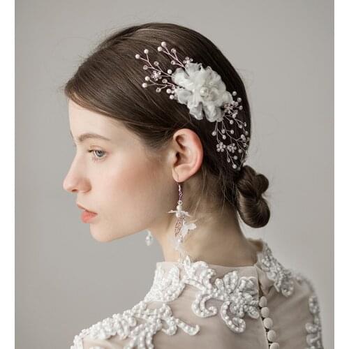 O383 Fashion Accessories Lovely Design Sweet Pearls Hair Comb Bridal Wedding Hairpiece For Woman With Big Yarn Flower
