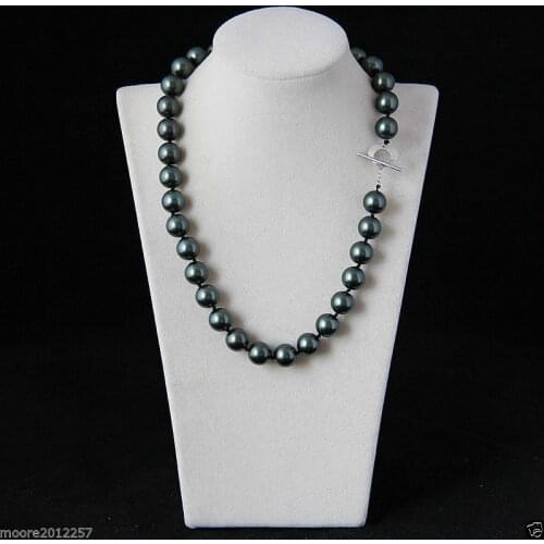 Charming Fashion Jewelry 12mm Black Round bead South Sea Shell Pearl Necklace 18'' shipping free