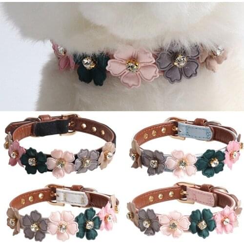Dog Collar Personalized Pet Puppy Collar PU Engraved Cat Dog Lovely Colorful Flowers Collars Adjustable For Small Dogs