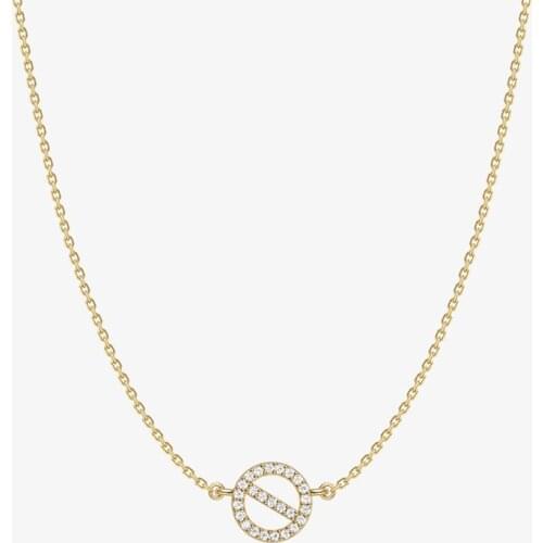 SLJELY 925 Sterling Silver Gold Color Prohibition Symbol Charm Necklace Stop Sign Pendant for Women Girls Fashion Party Jewelry