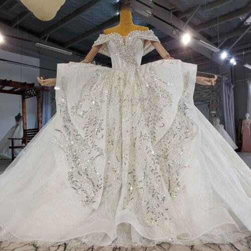 Luxurious Elegant White Wedding Dress Bride Banquet Wedding Large Pearl Decoration Light Champange Robe De Mariee