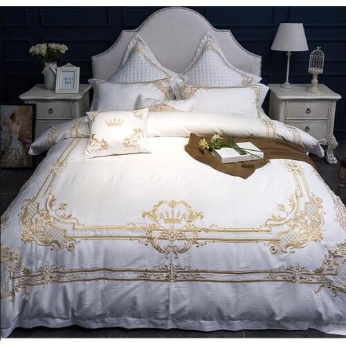 Luxury 4Pcs/8Pcs Bedding Set King Size Gold White Bed Sheet Set Duvet Cover Set Quilt