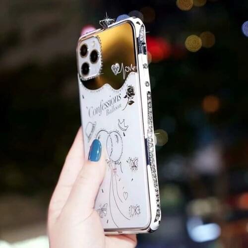 Luxury fashion diamond glitter case for iPhone 11 Pro Max X XR XS Max 7 8 Plus SE 2020 Rhinestone metal frame cover for girls