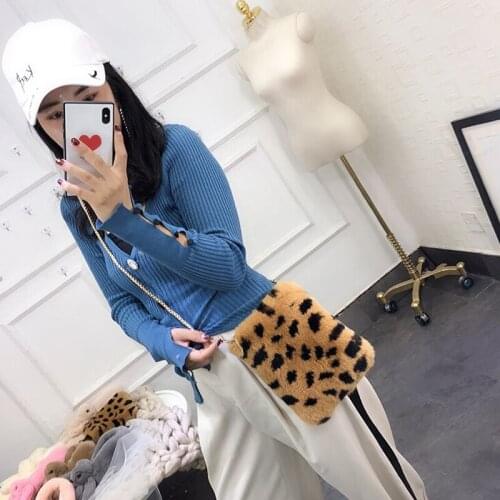 100% Natural Rex Rabbit-Fur Shoulder-BagLeopard Totes bags Crossbody Bag Mini Women Change Bag