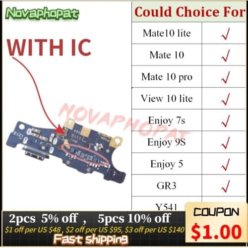 Novaphopat Charging Port Board For Huawei View Mate 10 Lite Pro Enjoy 7s 9S 5 Y541 GR3 USB Charger Dock Flex Cable Microphone