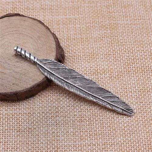 WYSIWYG 2pcs 80x13mm Big Feather Charm Pendant Antique Silver Color Large Feather Charm Big Feather Pendant