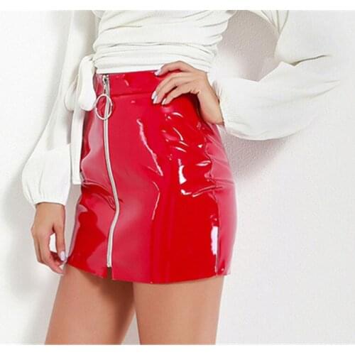 Women Girl Sexy Pencil Skirts Women Zipper High Waist Skirt Solid PU Leather Skirt Stretch Bodycon Short Mini Skirts Harajuku