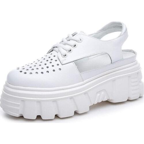 Best Sale 2020 New Summer Hollow Genuine Leather Sandals Concise White Casual Sandals Thick Bottom Women Sandals Fashion Sandals