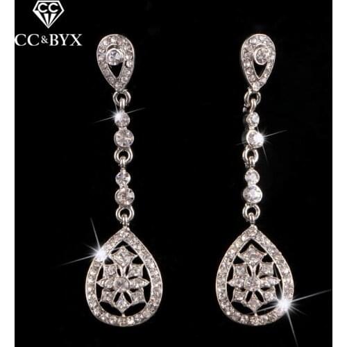 CC Wedding Jewelry For Bride Teardrop Crystal Long Earrings for Women Party Beach Engagement Vintage Chic Accessories Gifts B026