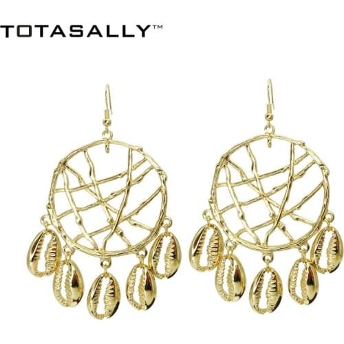 TOTASALLY Seashell Earrings Fashion Bohemian Alloy Nature Cowrie Charms Earrings Big Size Women Earrings Summer Beach Jewelry