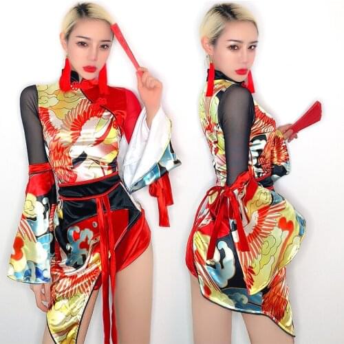 Women Nightclub Performance Stage Wear Chinese Style Adult Jazz Gogo Dancing Costume Bar Dj Dancer Clothing Rave Clothes YS1916