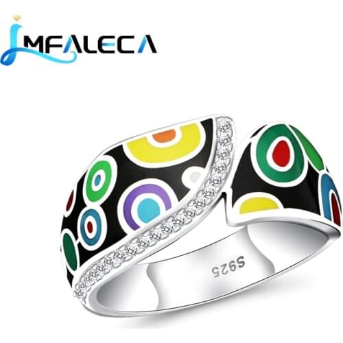 LMFALECA Silver Ring for Women Multicolor Enamel Decoration 925 Sterling Silver Handmade Ring with Zircon Luxury Fine Jewelry