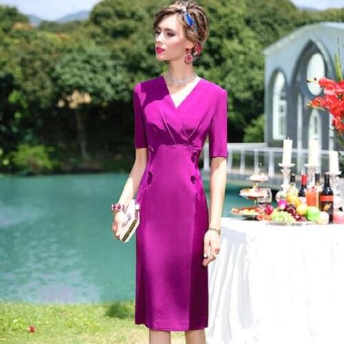Fashion 2021 new solid split dress womens summer dress light mature style V-neck slim body covering straight one-step skirt