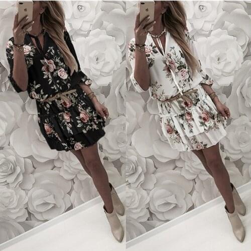 2019 Women Summer Dress Boho Style Floral Print Chiffon Beach Dress Tunic Sundress Loose Mini Party Dress Vestidos Plus Size 2XL