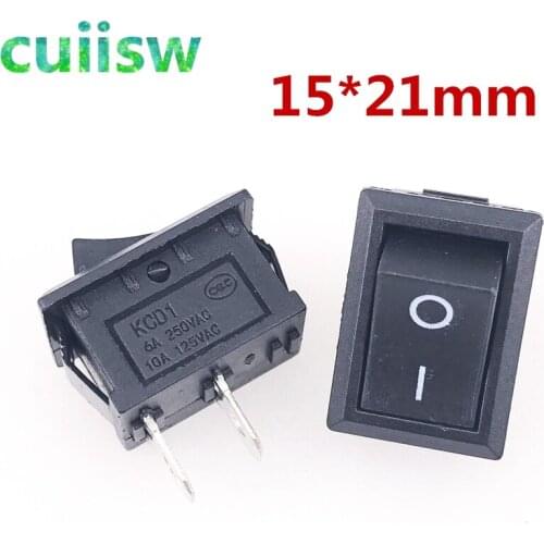 100pcs/lot Rocker switch 15 *21mm black 2-pin AC 250V 6A Black Plastic Connectors