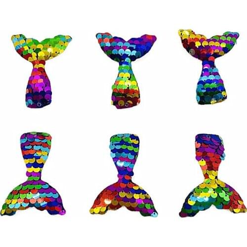 8 Pcs Sequin Mermaid Tail Appliques Fabric Pads Bling Felties For Scrapbooking Mirror Wedding Decors Cloth Garments Accessories