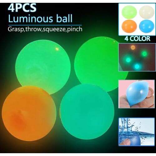 4 PCS 45mm Sticky Ball Fluorescent Decompression Stress Ball Toy For Ceiling Fun Sticky Target Ball Extrusion Ball Luminous Ball