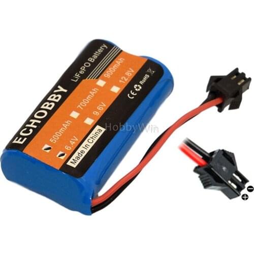 6.4V 2S 500mAh 3.2Wh LiFe Battery SM-2P reverse plug for RC Racing Car Buggy Truck Speed Boat