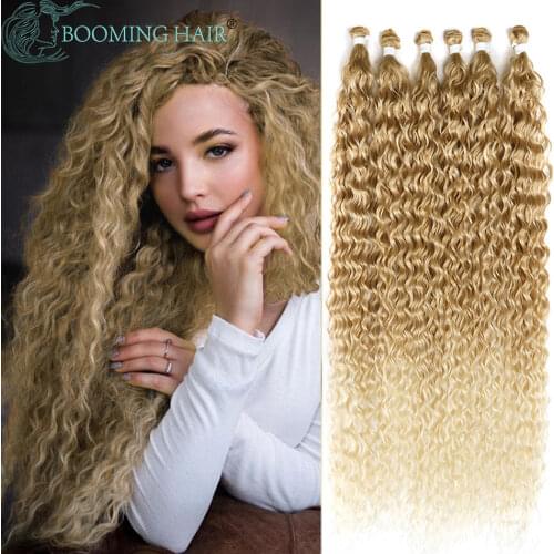 Corn Wave Afro Curls Bundles With Hair Extension Synthetic Hair Bundle Ombre Black Blonde 3Pcs/Pack Heat Resistant Fake Hair Wig