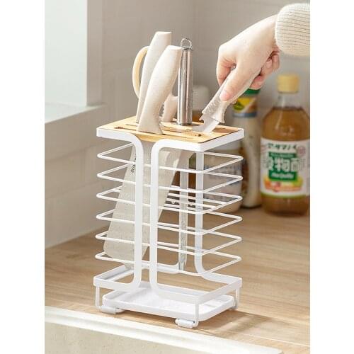 White Carbon Steel Knife Holder Scissors Cutlery Storage Box Stand Organizer Container Kitchen Accessories Gadgets