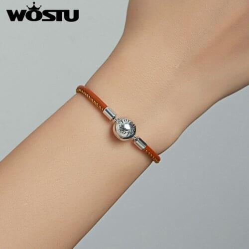 WOSTU Vintage Leather Chain For Women 925 Sterling Silver Chain Bracelet Anti-allergy Fine Jewelry Gift BKB215